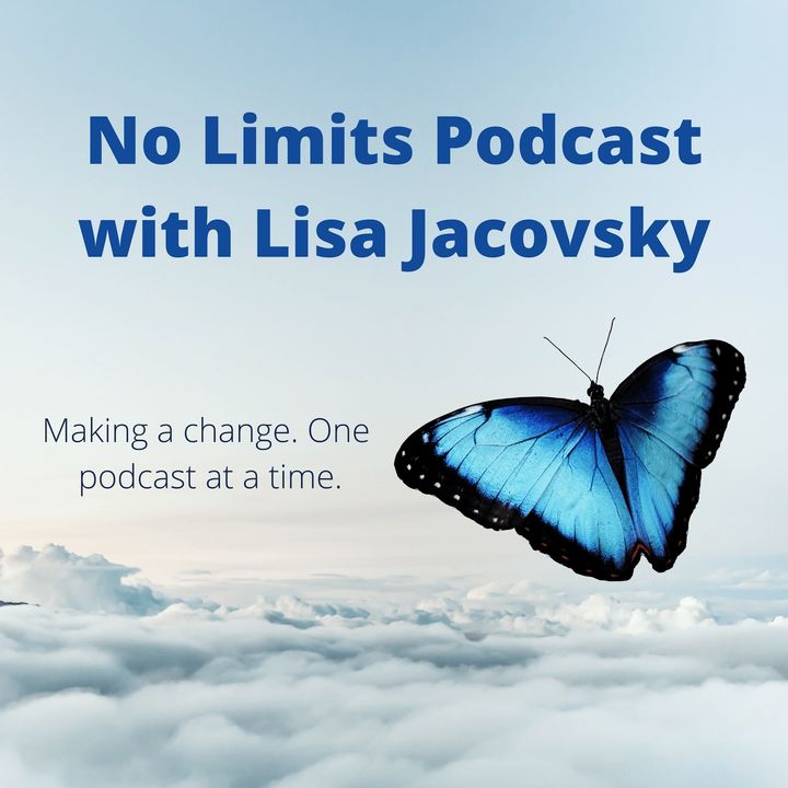 no limits podcast with lisa jacovsky logo with blue butterfly